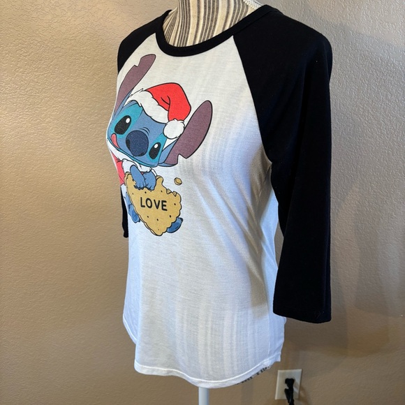 Disney Stitch Raglan Top Medium White Black 3/4 Sleeve Baseball Tee Jerry Leigh - Picture 7 of 16